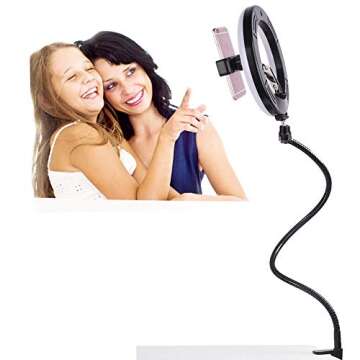 Clamp Ring Light with Webcam Mount for Video Calls and Selfies