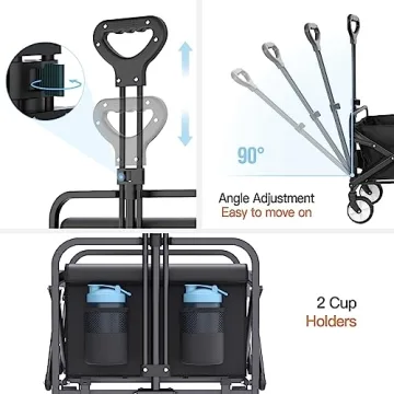 Collapsible Wagon, Folding Wagon Garden Cart Heavy Duty with Side Pocket and Terrain Wheels, Large Capacity Foldable Grocery Beach Wagon for Garden Sports Camping Shopping (Carbon Black)