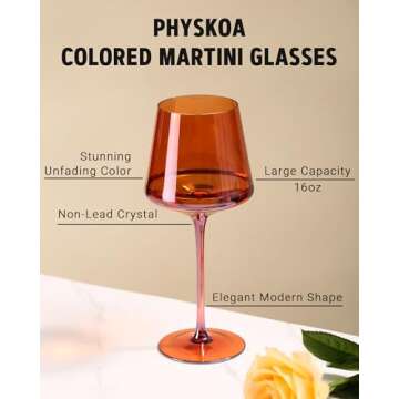 Colored Wine Glasses Set of 6-16oz Hand Blown Crystal Colorful Wine Glasses with Long Stem, Multicolor Wine Glass for Wine Lovers, Wedding, Thanksgiving Christmas Gifts for Women