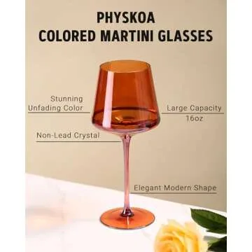 Colored Wine Glasses Set of 6-16oz Hand Blown Crystal Colorful Wine Glasses with Long Stem, Multicolor Wine Glass for Wine Lovers, Wedding, Thanksgiving Christmas Gifts for Women