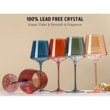 Colored Wine Glasses Set of 6-16oz Hand Blown Crystal Colorful Wine Glasses with Long Stem, Multicolor Wine Glass for Wine Lovers, Wedding, Thanksgiving Christmas Gifts for Women