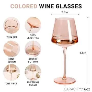 Colored Wine Glasses Set of 6-16oz Hand Blown Crystal Colorful Wine Glasses with Long Stem, Multicolor Wine Glass for Wine Lovers, Wedding, Thanksgiving Christmas Gifts for Women