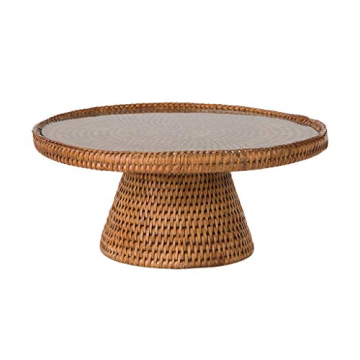 La Jolla Rattan Cake Stand with Glass Top for Elegant Entertaining