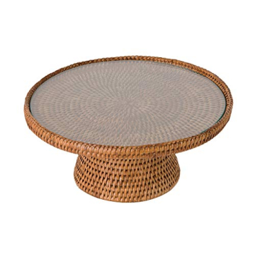 La Jolla Rattan Cake Stand with Removable Glass Top