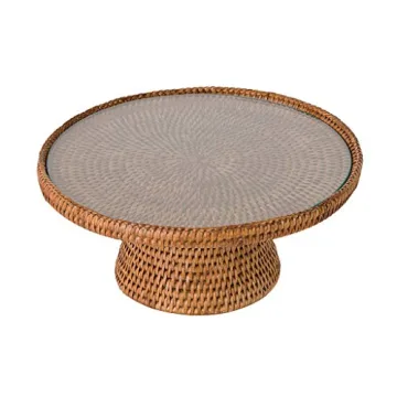 La Jolla Rattan Cake Stand with Removable Glass Top