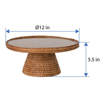 La Jolla Rattan Cake Stand with Removable Glass Top