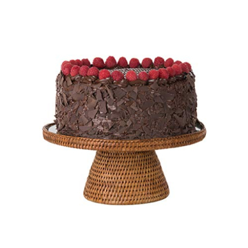 La Jolla Rattan Cake Stand with Removable Glass Top