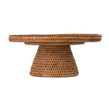 La Jolla Rattan Cake Stand with Removable Glass Top