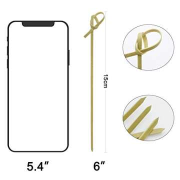 BLUE TOP Bamboo Cocktail Picks 100 PCS Bamboo Skewers 6 Inch with Looped Knot, Food Picks,Party Toot...