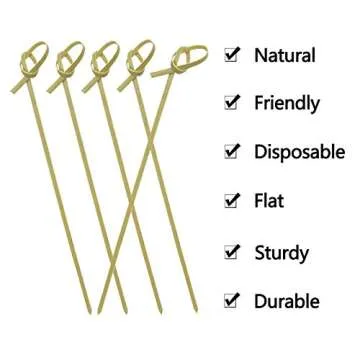 BLUE TOP Bamboo Cocktail Picks 100 PCS Bamboo Skewers 6 Inch with Looped Knot, Food Picks,Party Toothpicks for Appetizers,Cocktail Drinks,Barbecue Snacks,Club Sandwiches.