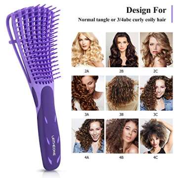 Detangling Hair Brush, Detangling brush for Adults and Kids, Comb Set for Kinky Curly Coily and Wavy Hair, For Wet and Dry Hair, Afro American Type 3a-4c, Comfortable Grip(Purple)