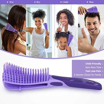 Detangling Hair Brush, Detangling brush for Adults and Kids, Comb Set for Kinky Curly Coily and Wavy Hair, For Wet and Dry Hair, Afro American Type 3a-4c, Comfortable Grip(Purple)