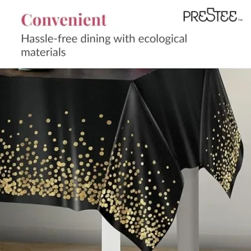 Prestee Gold and Black Table Cloth for Events - Pack of 4, 54 x 108 Inches - Disposable Table Cover, Ideal Black Tablecloths for Party Decorations, Dining, and Holiday Celebrations