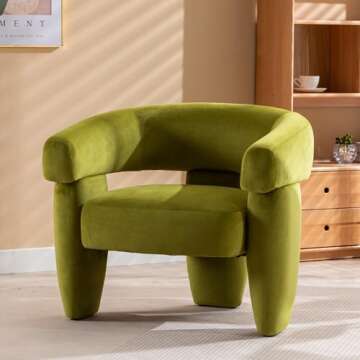obmedin Mid Century Modern Accent Barrel Chair Comfy Upholstered Round Armchair with Montage Design, Velvet Boucle Lounge Chair for Living Room Bedroom Apartment, Green