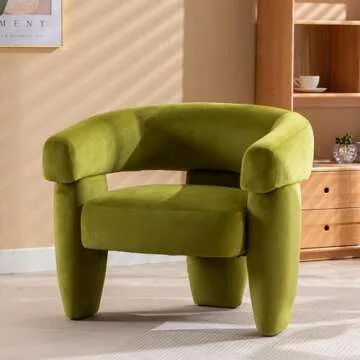 obmedin Mid Century Modern Accent Barrel Chair Comfy Upholstered Round Armchair with Montage Design, Velvet Boucle Lounge Chair for Living Room Bedroom Apartment, Green