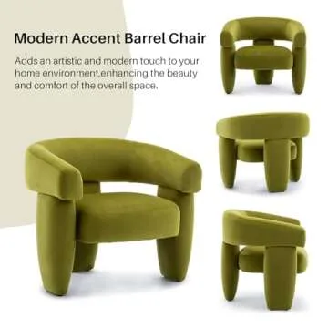 obmedin Mid Century Modern Accent Barrel Chair Comfy Upholstered Round Armchair with Montage Design, Velvet Boucle Lounge Chair for Living Room Bedroom Apartment, Green