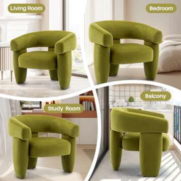 obmedin Mid Century Modern Accent Barrel Chair Comfy Upholstered Round Armchair with Montage Design, Velvet Boucle Lounge Chair for Living Room Bedroom Apartment, Green