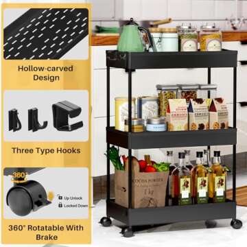 SPACEKEEPER 3-Tier Rolling Storage Cart - Perfect for Home and Office Organization