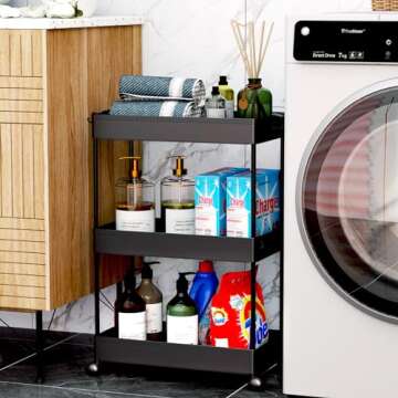 SPACEKEEPER 3 Tier Storage Cart - Mobile & Multi-Functional