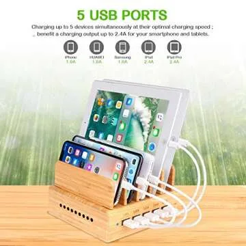 OthoKing Bamboo Charging Station - Charge 5 Devices Effortlessly