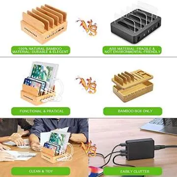OthoKing Bamboo Charging Station - Charge 5 Devices Effortlessly
