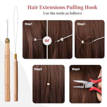 Fedmut Hair Extension Tools Kit, 5 Colors 1000Pcs Micro Silicone Rings Beads with Hair Extension Remove Pliers, Pulling Hook, Threads, Needle for Hair Extensions Hair Styling