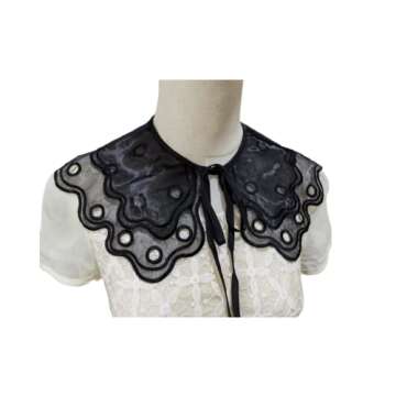 Vpang Stylish Detachable Half Shirt Blouse False Collar Layered Organza Embroidery Neck Ruff Neck Collar Mini Cape (Black)