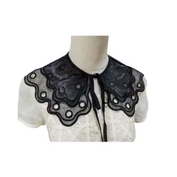 Vpang Stylish Detachable Half Shirt Blouse False Collar Layered Organza Embroidery Neck Ruff Neck Collar Mini Cape (Black)