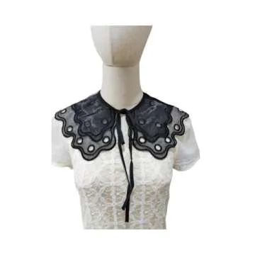 Vpang Stylish Detachable Half Shirt Blouse False Collar Layered Organza Embroidery Neck Ruff Neck Collar Mini Cape (Black)