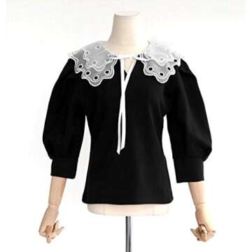Vpang Stylish Detachable Half Shirt Blouse False Collar Layered Organza Embroidery Neck Ruff Neck Collar Mini Cape (Black)