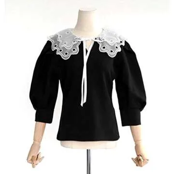 Vpang Stylish Detachable Half Shirt Blouse False Collar Layered Organza Embroidery Neck Ruff Neck Collar Mini Cape (Black)
