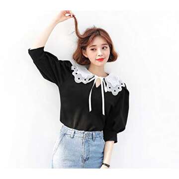 Vpang Stylish Detachable Half Shirt Blouse False Collar Layered Organza Embroidery Neck Ruff Neck Collar Mini Cape (Black)