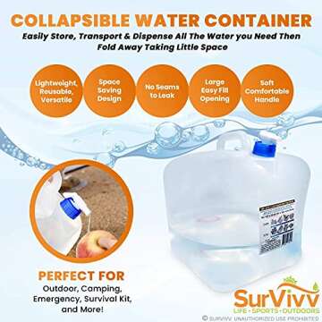 SurVivv Collapsible Water Container - BPA Free, Portable & Durable