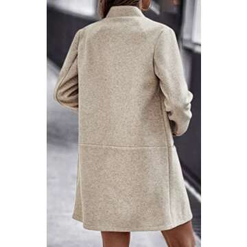 Angashion Women’s Coat, Long Sleeve Stand Collar Cardigan Mid-Long Open Front Outwear Overcoat with Zipper Pockets Beige Large