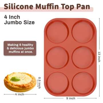 JOERSH Silicone Egg Mold for Breakfast Sandwiches 4" Jumbo Size Muffin Top Pan, Non-Stick Round Sili...