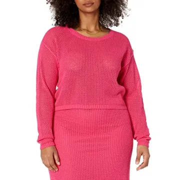 Asher Crochet Crop Pullover by The Drop in Hot Pink