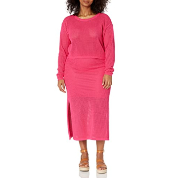 Asher Crochet Crop Pullover by The Drop in Hot Pink