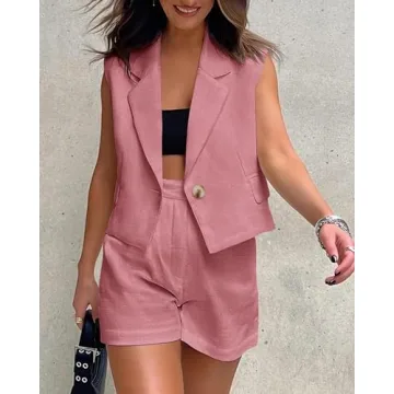 KIRUNDO Women's Vest Blazer and Shorts Set for Summer
