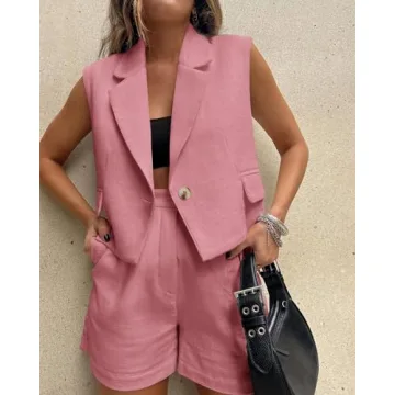 KIRUNDO Women's Vest Blazer and Shorts Set for Summer