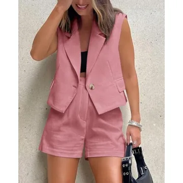 KIRUNDO Women's Vest Blazer and Shorts Set for Summer