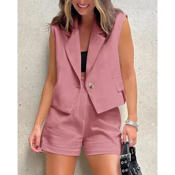KIRUNDO Women's Vest Blazer and Shorts Set for Summer