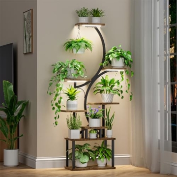 BACEKOLL Plant Stand Indoor with Grow Lights – 8 Tier Metal Plant Shelf, S-Shaped Design for Home ...