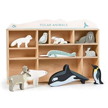 Tender Leaf Toys - Polar Animals - 10 Solid Wood Polar Animals with Shelving Unit - Made for Little Hands, Improve Hand-Eye Coordination for Boys and Girls - Age 3+