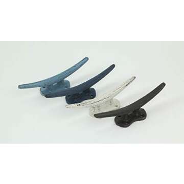 Zeckos Vibrant Set of 4 Colorful Cast Iron Nautical Boat Cleat Wall Hooks and Drawer Pulls for Coastal Home Decor Enhancement - 5.75 Inches Long - Set Sail with Style