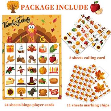 MISS FANTASY Thanksgiving Bingo Game - 24 Player Cards, Family & Toddler Friendly, Classroom Party A...