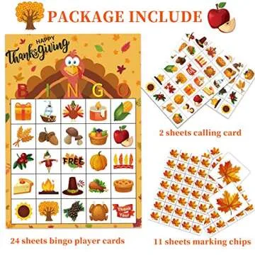MISS FANTASY Thanksgiving Bingo Game - 24 Player Cards, Family & Toddler Friendly, Classroom Party A...