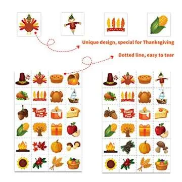 MISS FANTASY Thanksgiving Bingo Game - 24 Player Cards, Family & Toddler Friendly, Classroom Party Activities