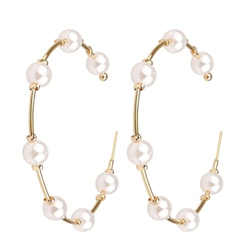 Pearl Hoop Earrings for Women Fashion Hypoallergenic Girls Pearl Earrings Drop Dangle Earrings Jewel...