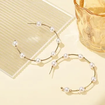 Stylish Handmade Pearl Hoop Earrings - Lightweight & Hypoallergenic