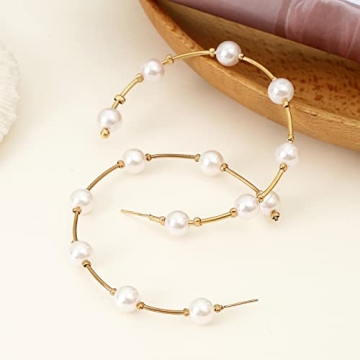 Stylish Handmade Pearl Hoop Earrings - Lightweight & Hypoallergenic